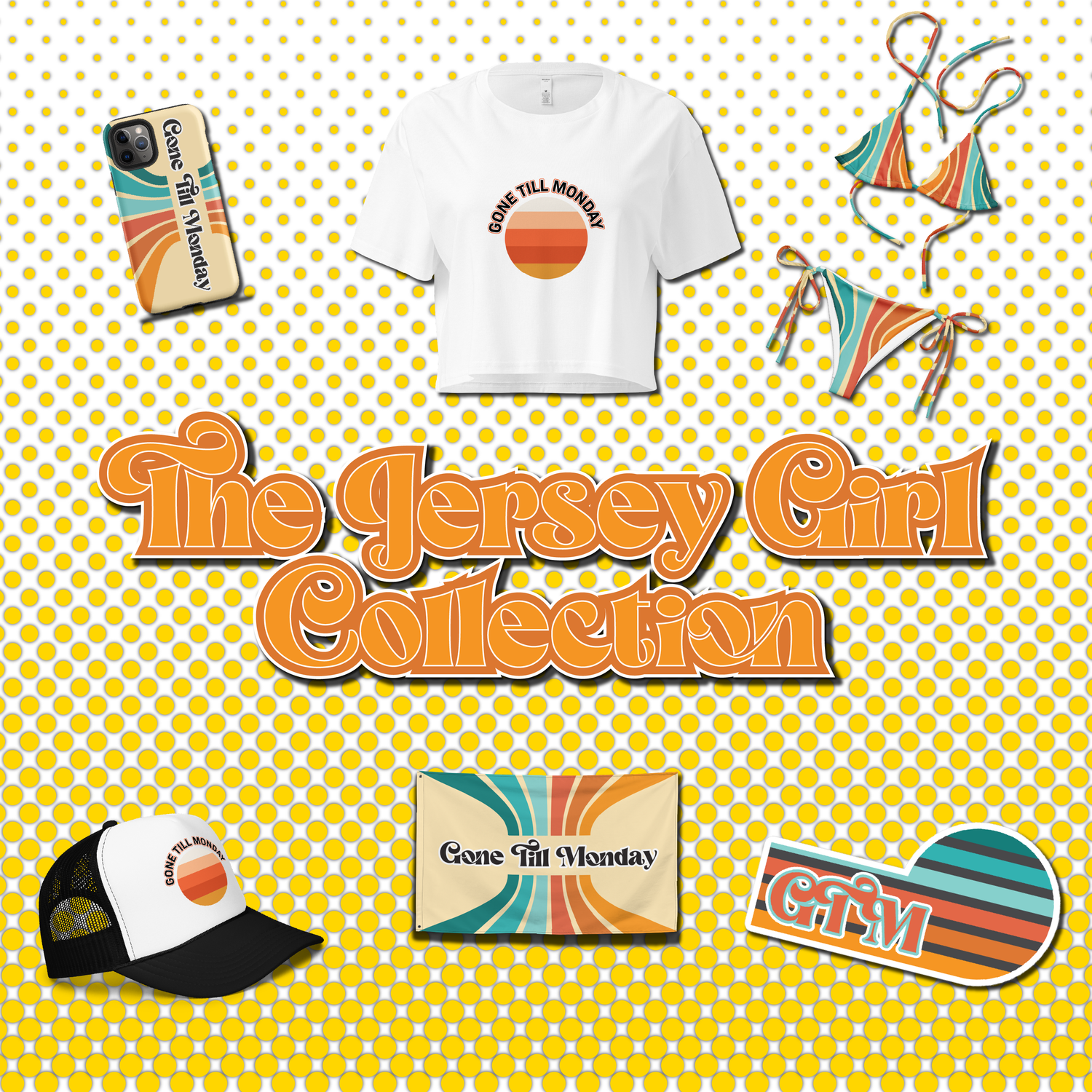Collection cover for The Jersey Girl, featuring retro-inspired orange and warm tones with bold, spunky streetwear aesthetic.
