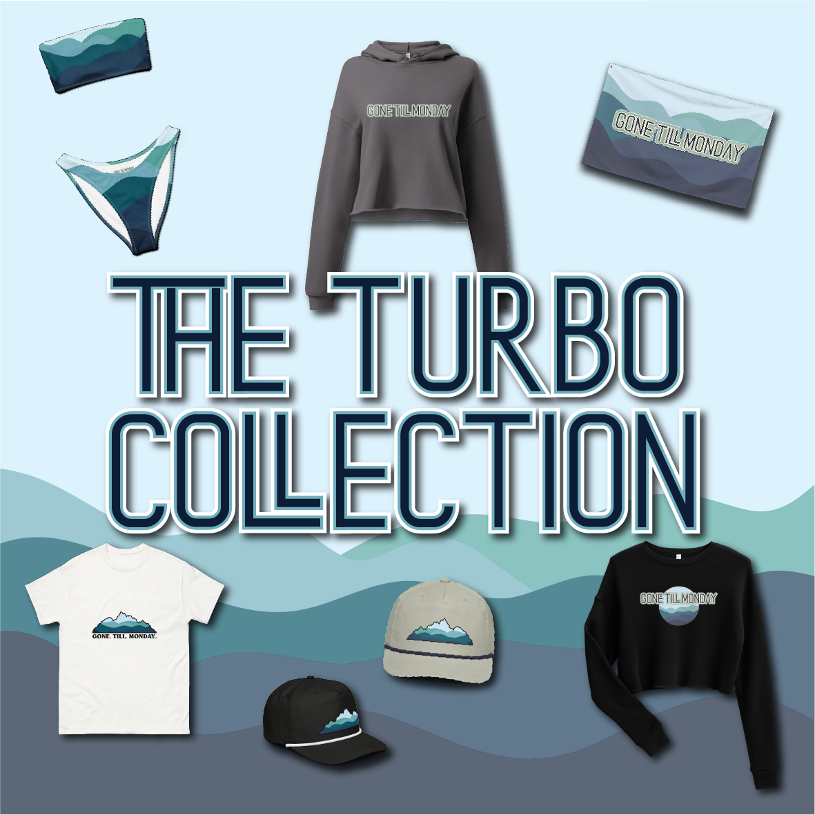 Collection cover for Turbo, designed in deep blues and purples with high-energy surfer style and bold streetwear graphics.